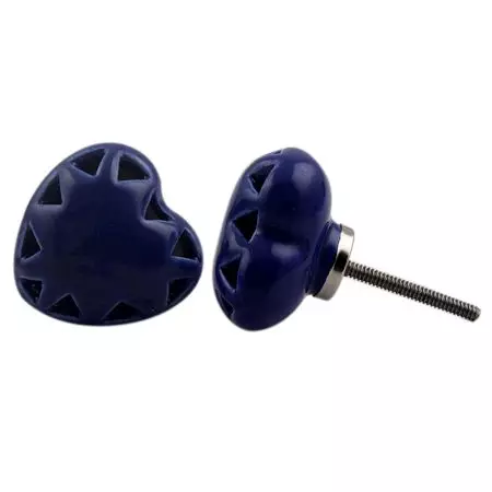 Navy Blue Heart Ceramic Knob